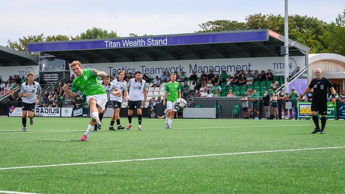 Will Fazakerley opened Guernsey’s account for the season, converting from the spot after being brought down on the half hour mark.