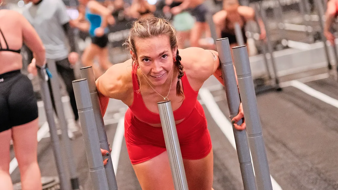 Grace Dovey on the sled push
