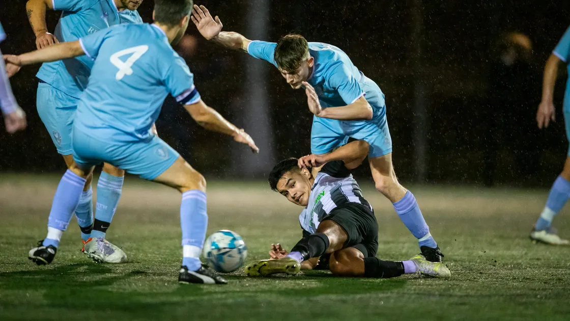 Jake Lowe plays on despite being floored last weekend against North. Saints need a reaction to that defeat when they face Sylvans on Sunday with a place in the Stranger Cup semi-finals at stake. (Picture by Luke Le Prevost, 31680285)