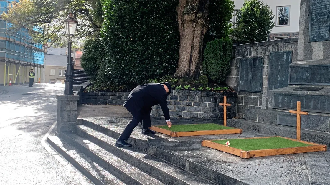 Ben Rowe, new president of the Guernsey branch of the Royal British Legion, was among those to plant a poppy at the dedication of the Field of Remembrance