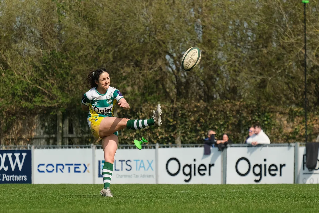 Ness Brown, who scored four tries for Guernsey Raiders Ladies, successfully kicks a conversion.