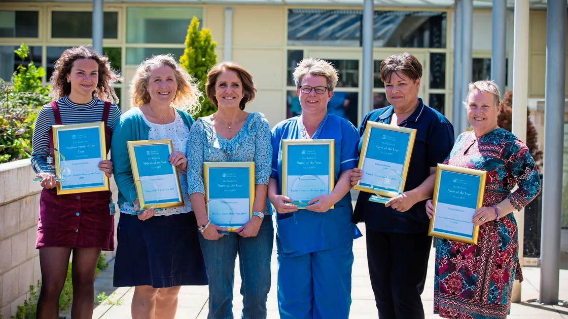 Pictured at the PEH are, left to right: Student Nurse of the Year Ruby Harrild-Dunbar; Midwife of the Year Shelly Blake; Nurse of the year joint winners Geraldine Chelmick and Jo Bentley; Carer of the Year Viv Torode; and Sue Sloan, who won an award for outstanding contribution to nursing. (Picture by Peter Frankland, 24654869)