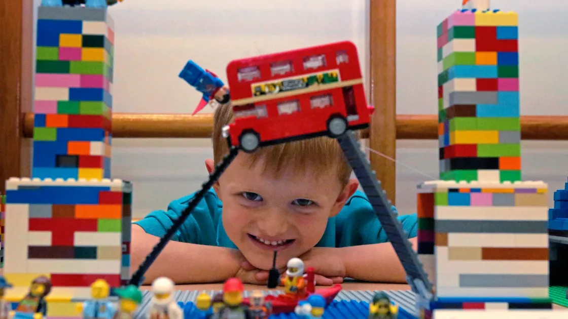 Hautes Capelles Primary pupil Sam Pragnell, 5, with his Lego creation. 	   	                (Picture by Steve Sarre, 19757158)