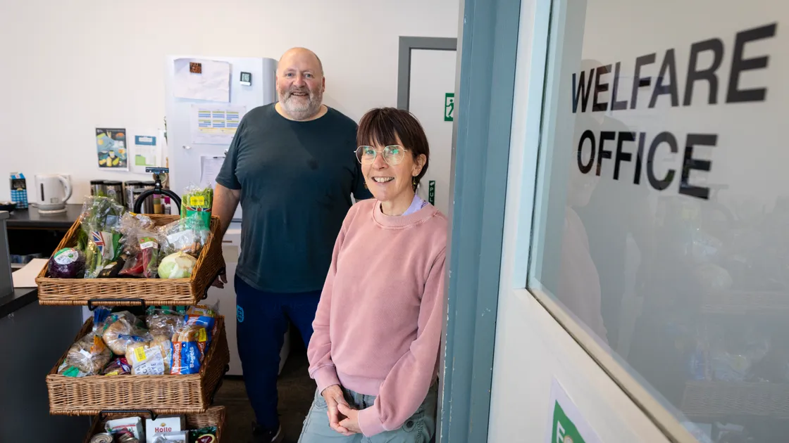 Simon Fairclough is the manager of Guernsey Welfare Service and is pictured with long-time volunteer Sarah Koulloutas. (Picture by Peter Frankland, 34909028)