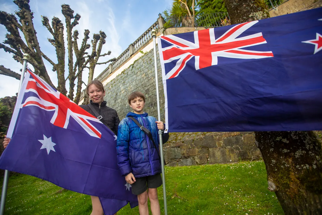 Poppy Robison, 12 was flag bearer for Australia and Nathan Sanders, 10 was flag bearer for New Zealand. (32043474)