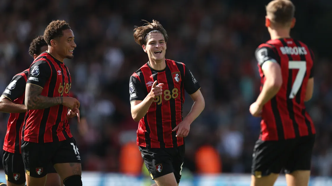 Alex Scott celebrates his first home goal for Bournemouth in the Premier League