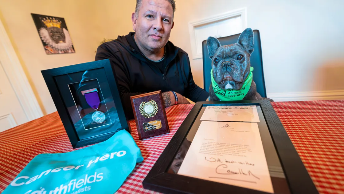 Ashley Smith and Poppet, the Pride of Guernsey-winning WAG dog, who is undergoing treatment for incurable brain cancer. Poppet has received a letter of gratitude from Queen Camilla for her work on hospital visits. 					 (Picture by Peter Frankland, 34574555)