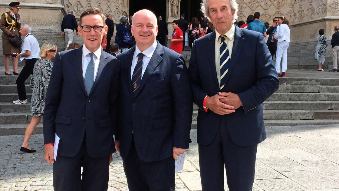 Representatives of the Crown Dependencies at the Battle of Amiens commemoration service. Left to right: Senator Ian Gorst, Jersey’s External Relations minister, Howard Quayle MHK, chief minister of the Isle of Man, and Deputy Richard Graham, vice-president of Education, Sport & Culture.