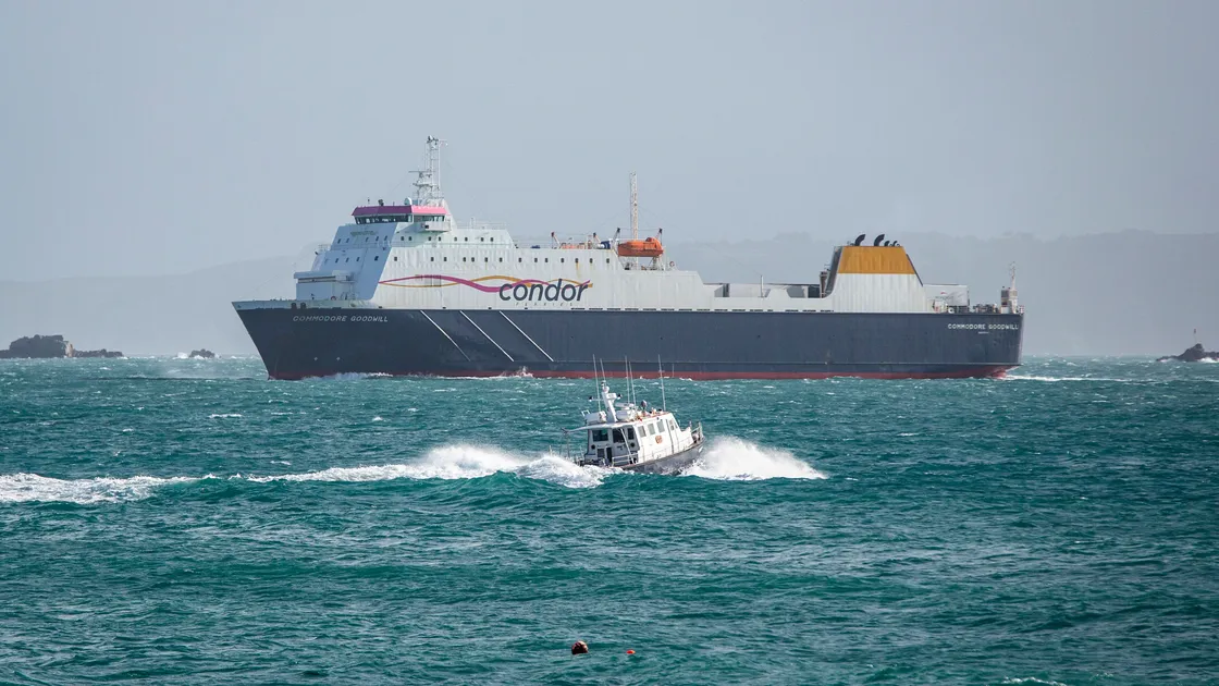 The formerly Condor-owned Commodore Goodwill, pictured here outside St Peter Port harbour in 2023, is now operated by DFDS