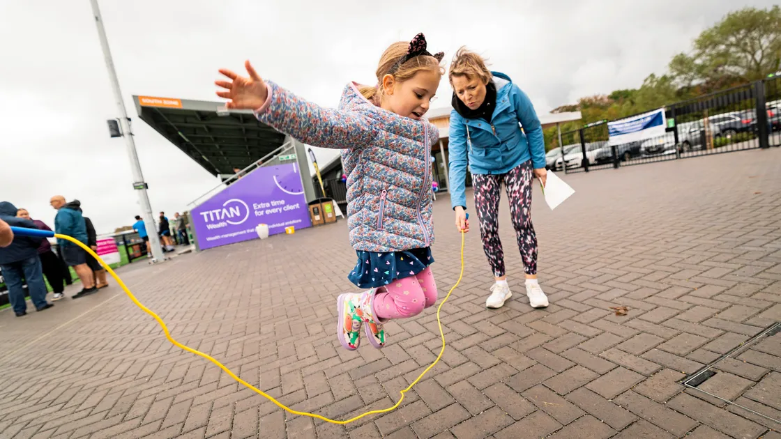 Jessica Walden (6) doing the skipping rope with Bowel Cancer Guernsey