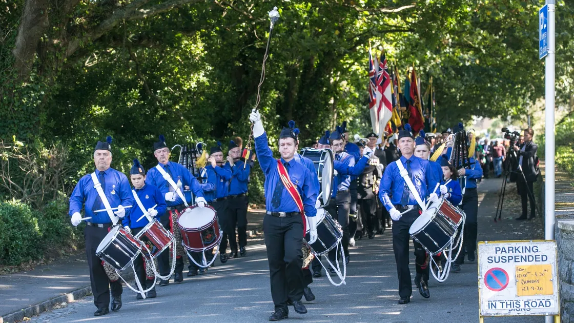Pic by Adrian Miller 27-09-20 Foulon Cemetery. Remembrance service for H.M.S. Charybdis and H.M.S. Limbourne . Parade led by the Boy's Brigade. (28735055)