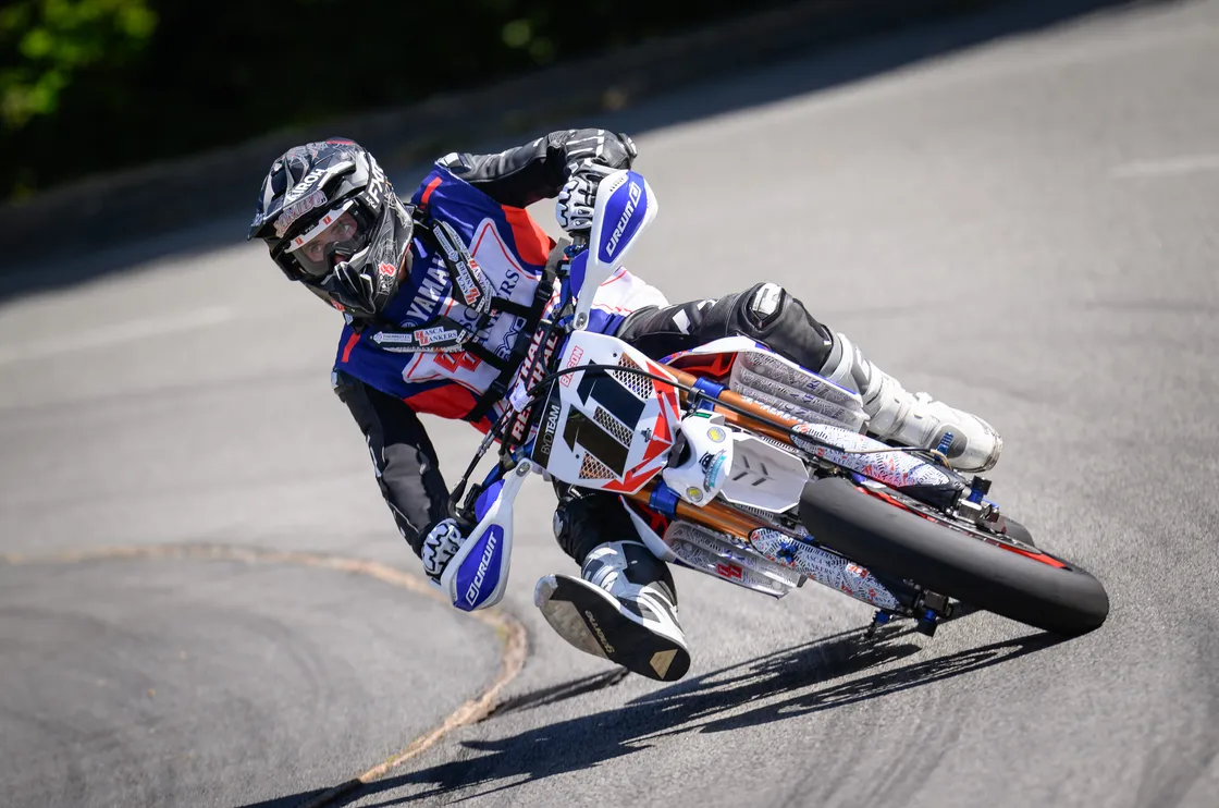 Fastest on two wheels Jamie Bacon pushes his Yamaha 450 to the limit in the competitive Motorcycles 351cc to 500cc class.