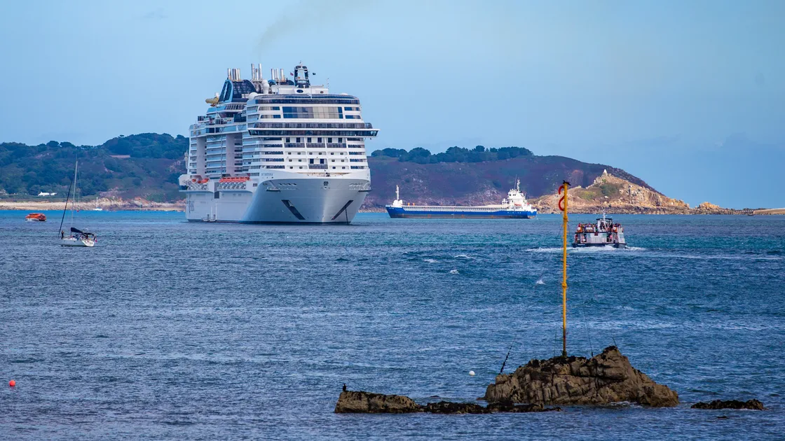 Cruise ship MSC Virtuosa anchored off St Peter Port last year. (Picture by Peter Frankland, 31837360)