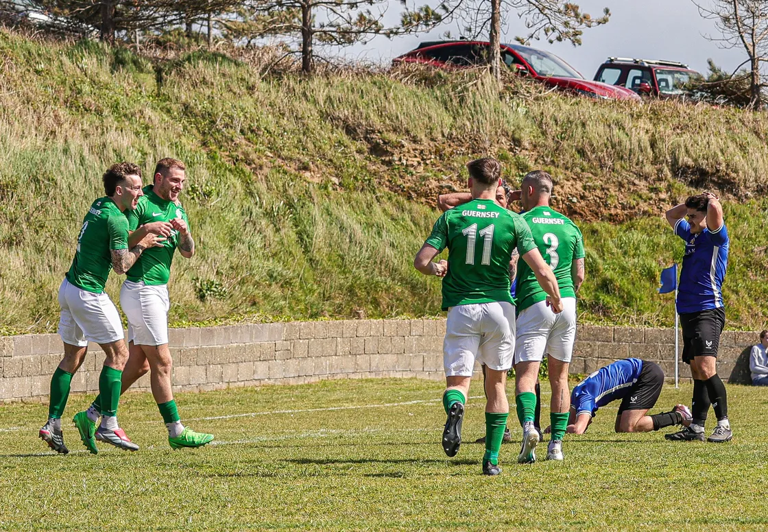 Will Fazakerley scores the winning goal in a 2-1 Guernsey victory.