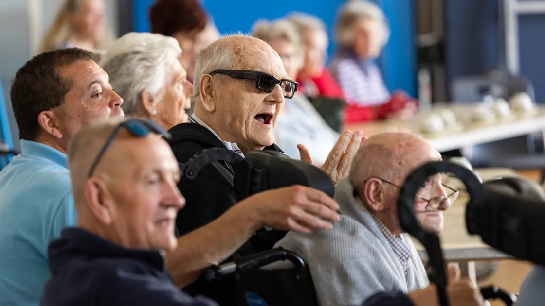 As part of Dementia Action Week, students from La Houguette Primary School held a concert for three of the island’s care homes. They all sang together in the school hall before enjoying tea and biscuits. Ken Jeffrey is pictured.			 (Pictures by Sophie Rabey, 34763295)