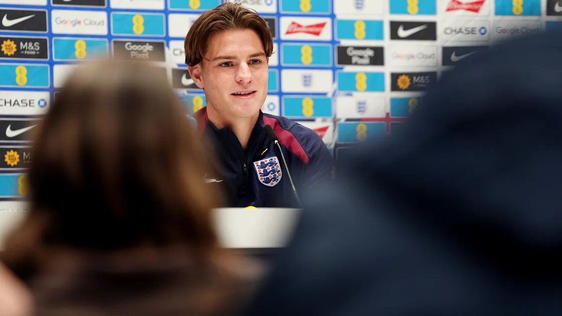 Alex Scott speaking to the media this week after earning his first senior England call-up