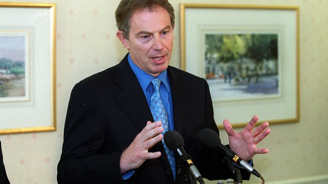 Prime Minister Tony Blair at a press conference at Jersey airport for the British Irish Council summit in 2002. (Picture by Richard Wainwright)