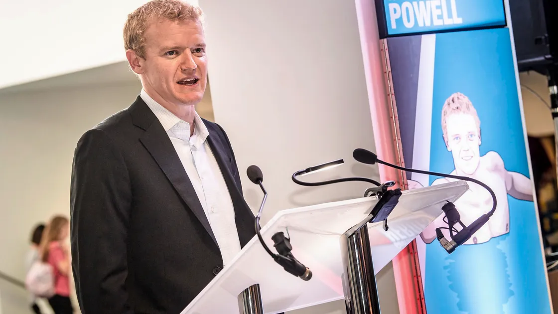Ian Powell speaking at his induction into the Guernsey Sporting Hall of Fame at Beau Sejour on Monday. (Picture by Andrew Le Poidevin, 22151603)