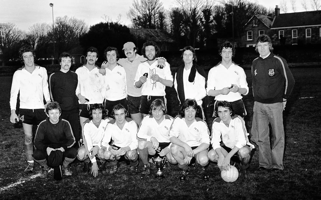 Making his mark as a club coach: At a time Vale Rec dominated club football locally Jim's St Martin's celebrate winning the 1977-78 Le Vallee Cup trophy at the home of the Corbet Fielders