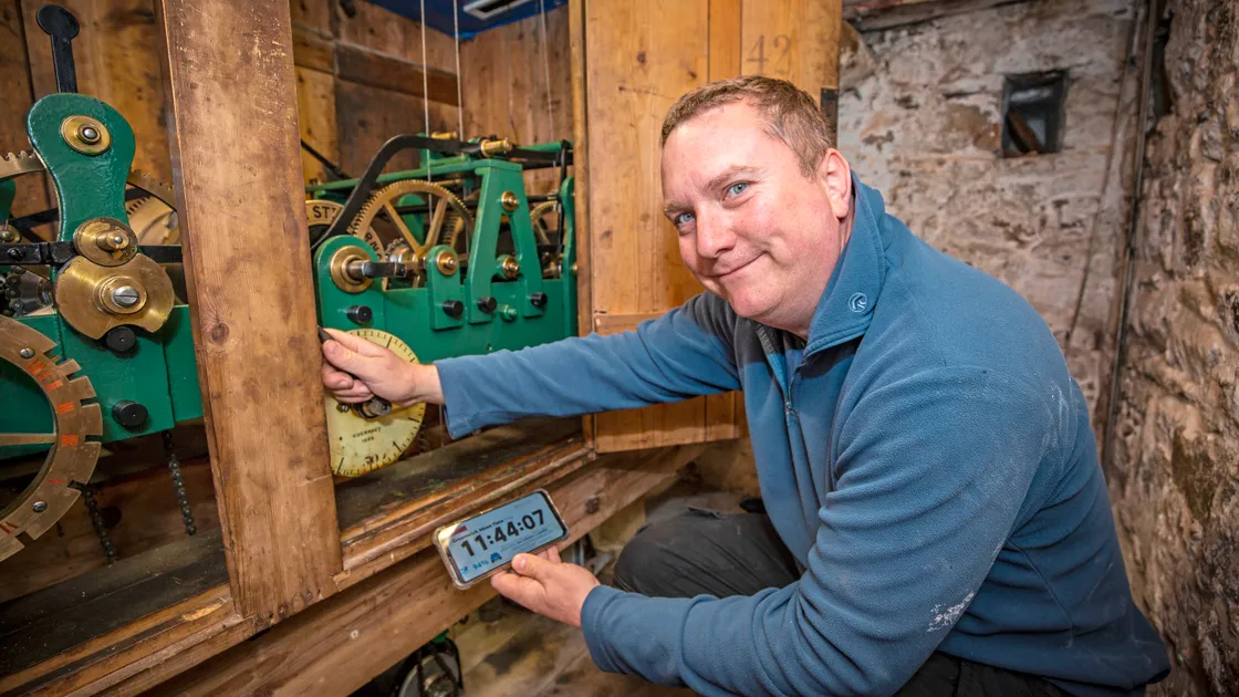 Chris Starr will be manually changing the clock at St Martin’s Church this weekend when we move to British Summer Time.  (Picture by Sophie Rabey, 30652608)