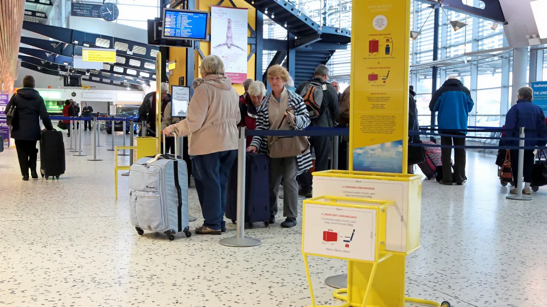 Aurigny's new hand-luggage gauge at Guernsey Airport. (Picture by Steve Sarre, 19378607)