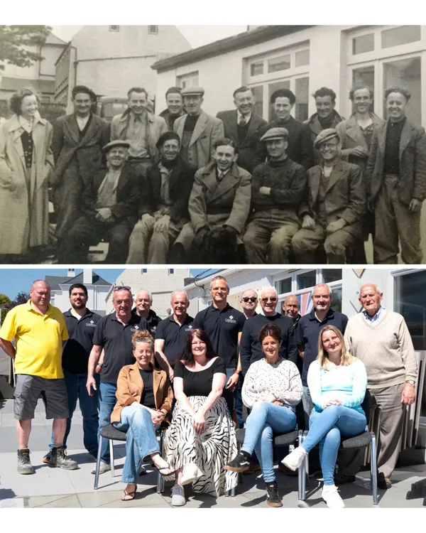 The Capelles staff in the 1940s and, below, the modern-day team.