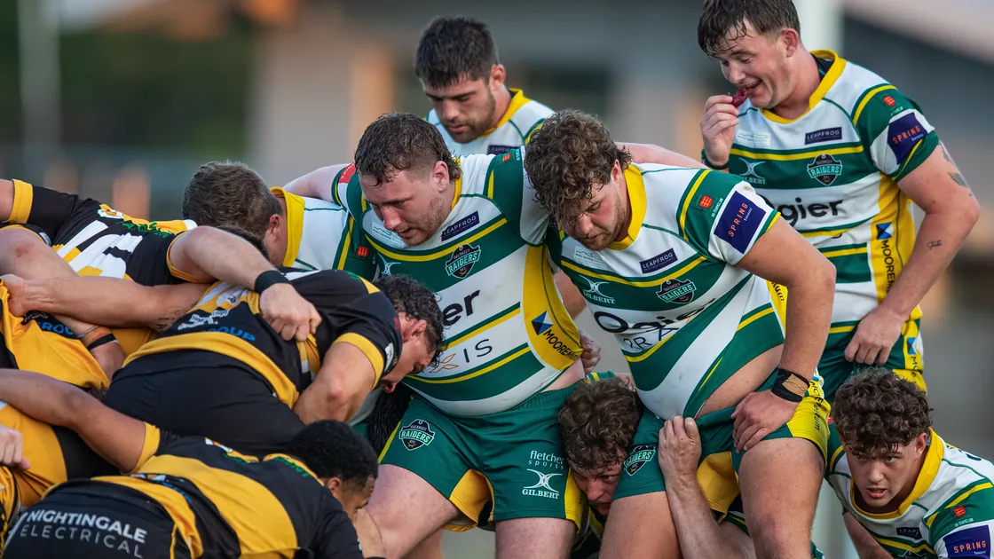 New Raiders hooker Joe Callery and the rest of the pack prepare for a scrum.