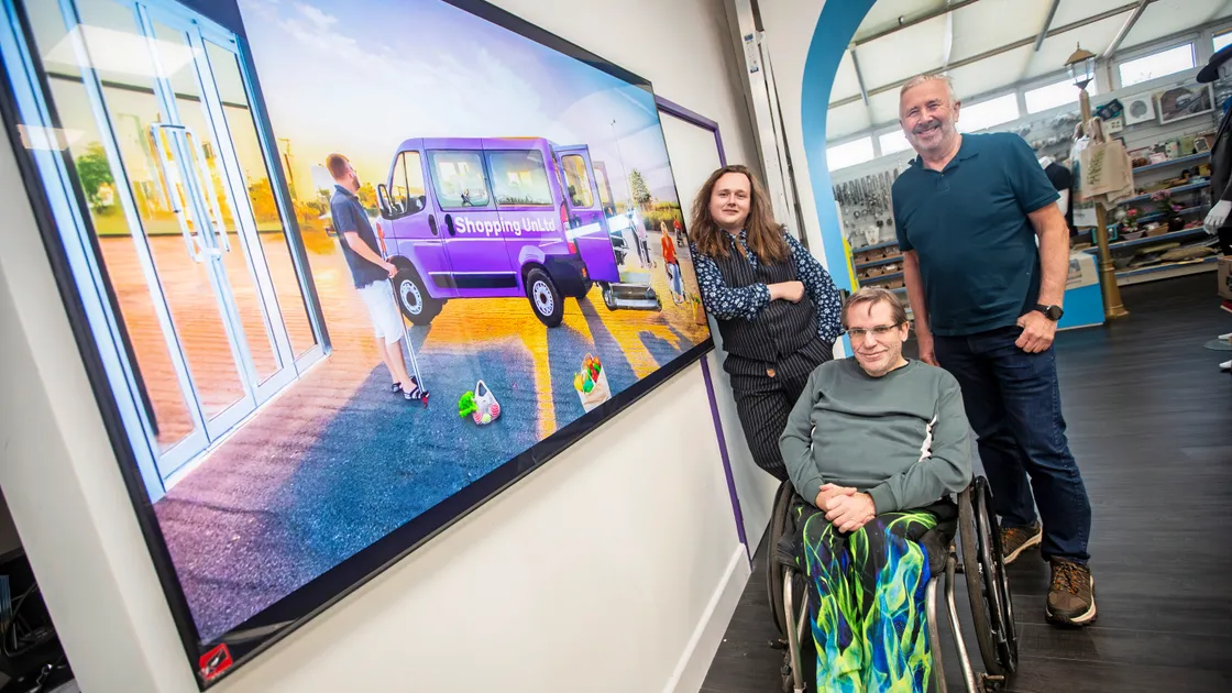 The Ron Short Centre is hoping to soon launch a new service known as Shopping UnLtd which will allow disabled people to travel to the shops up to 10 times a week on a specialised bus. Left to right, members Daniel Tanguy, and Eddie Ozanne, with transport director Steve Birch. (Picture by Peter Frankland, 33773815)
