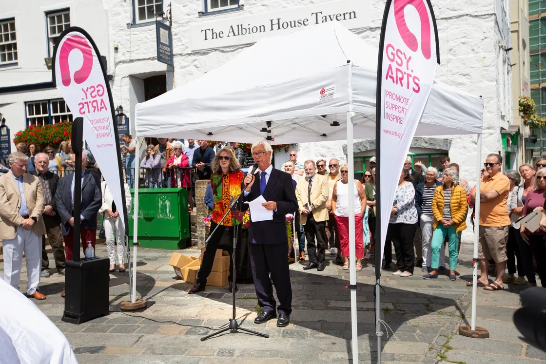 Guernsey Arts Commission director Trevor Wakefield with Mark Cook alongside him. (29725716)