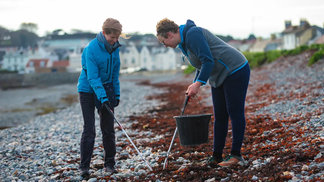 Last year, more than 30,000 items were found along the island’s beaches, with an average of 1,005 items per mile, according to the latest annual report from he Clean Earth Trust. Pictured at one of its beach cleans at the Halfway are Dr Laura Bell, left, and Charlotte Le Tissier.