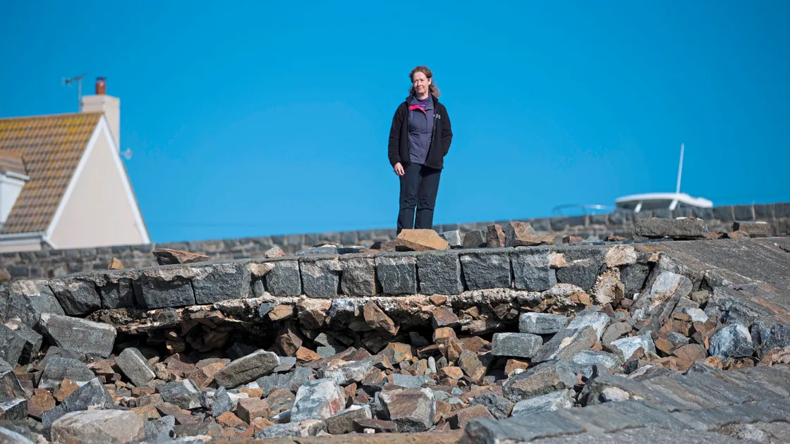 Part of the slipway on Route Du Port, Rocquaine has collapsed. Pictured is Jan Dockerill from Agriculture, Countryside and Land Management Services. (24103313)