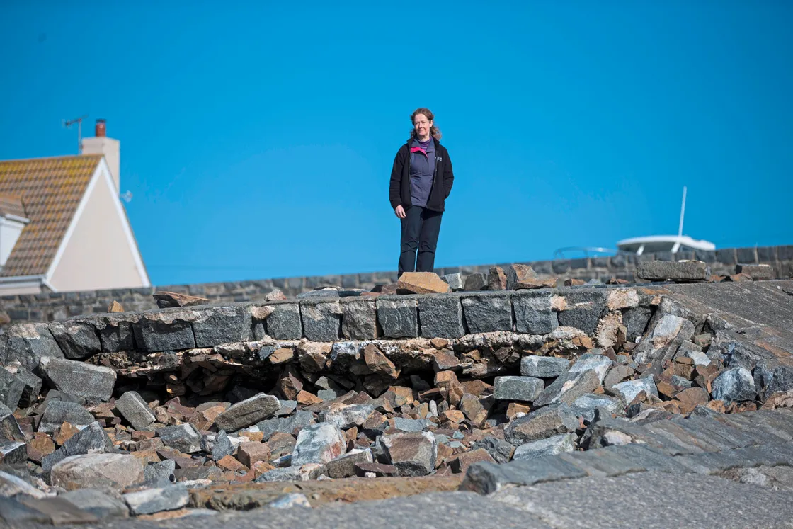 Part of the slipway on Route Du Port, Rocquaine has collapsed. Pictured is Jan Dockerill from Agriculture, Countryside and Land Management Services. (24103313)