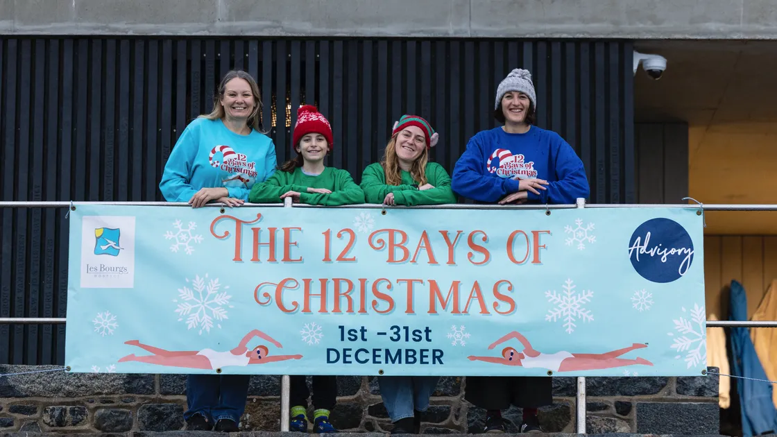 Pictured at the opening swim of the 12 Bays of Christmas challenge in December, raising money for Les Bourgs Hospice, left to right, Kerry Marley, Jude Marley, Dawn Sealey and Liz Stonebridge