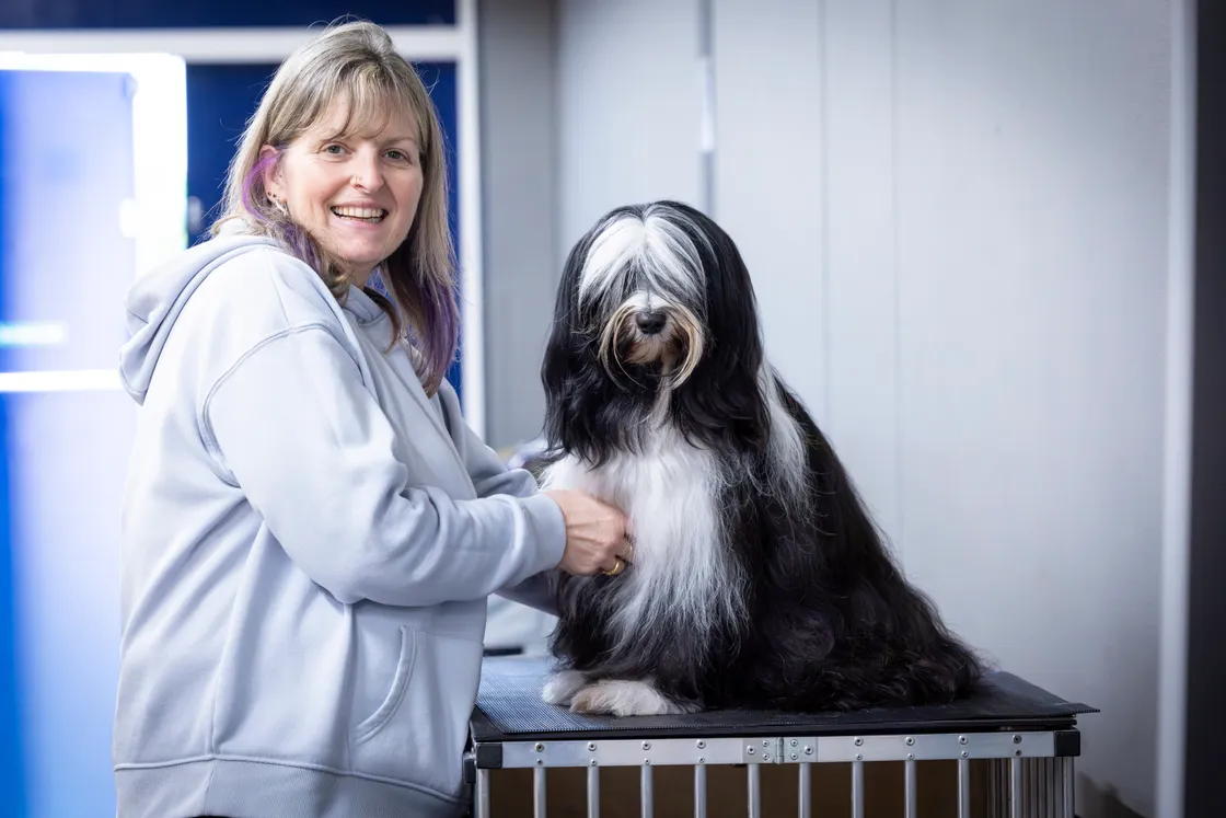 Chrissy Le Moignan with her Tibetan Terrier, Mika.