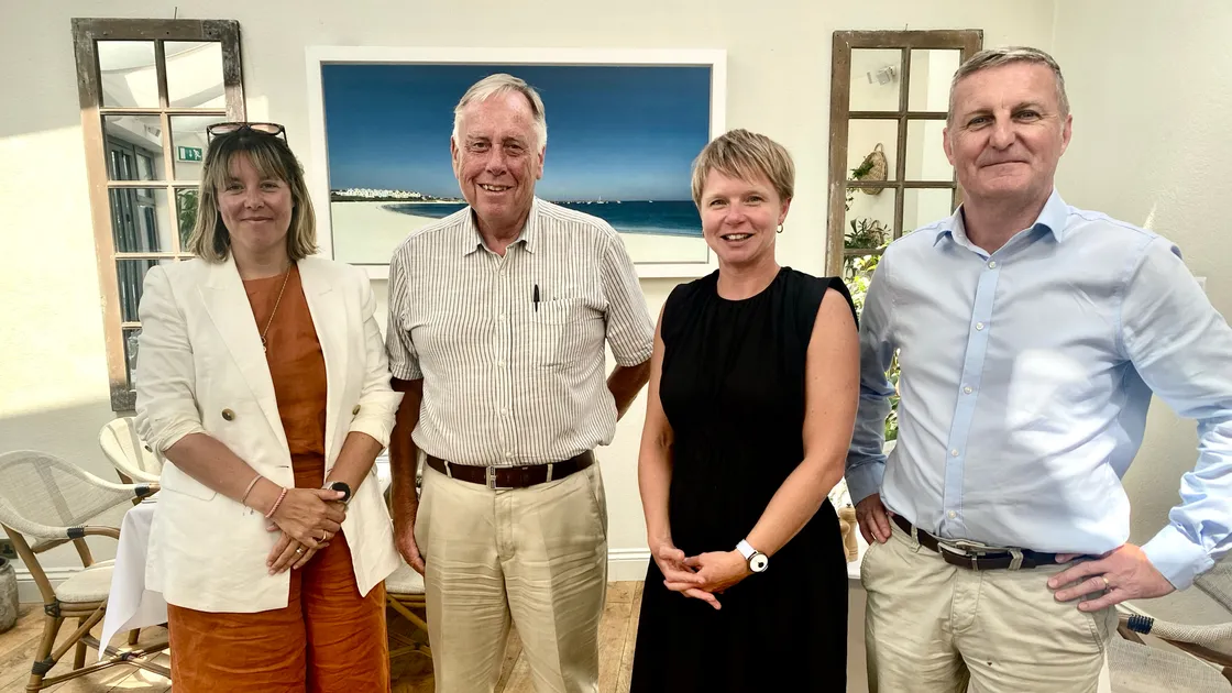 Alderney and Guernsey’s Chambers of Commerce have held a joint meeting. Left to right: Guernsey Chamber president Brooke Kenyon, Alderney Chamber president Andrew Eggleston, Guernsey Chamber chief executive Alice Gill and inter-Chamber liaison Paul McCormick.