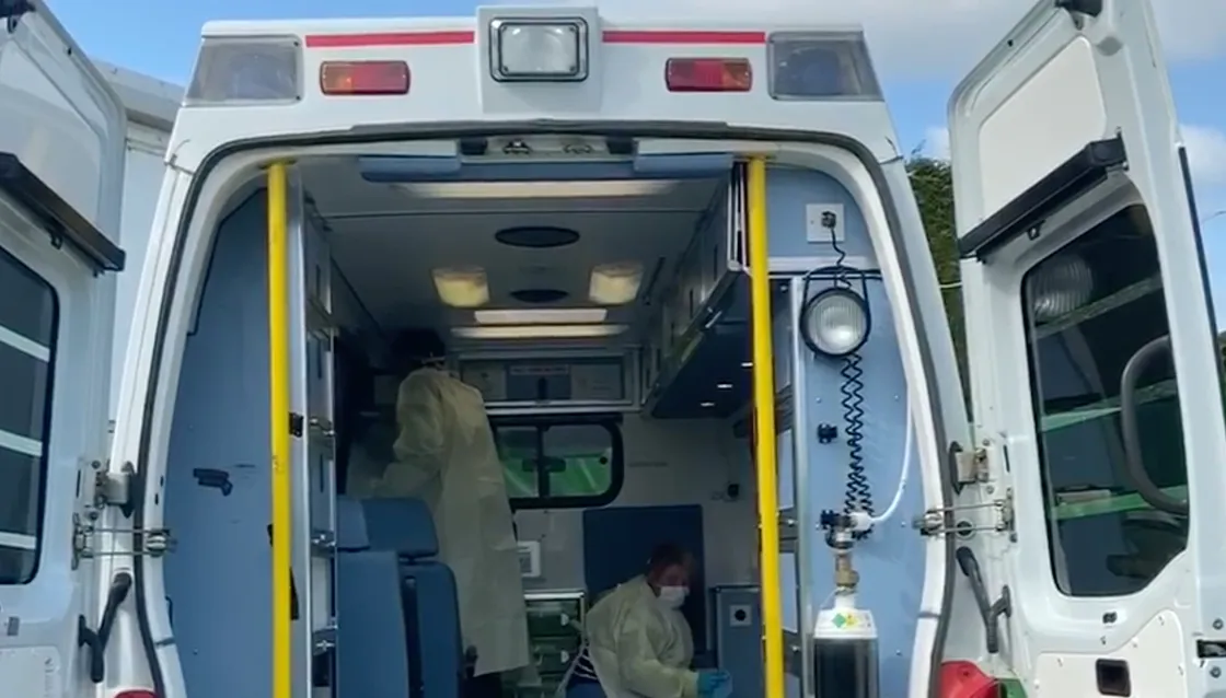 Picture from video by St John Ambulance requesting that people are honest about their symptoms when calling 999 so the correct resources are deployed. Staff deep cleaning an ambulance.. (27845743)