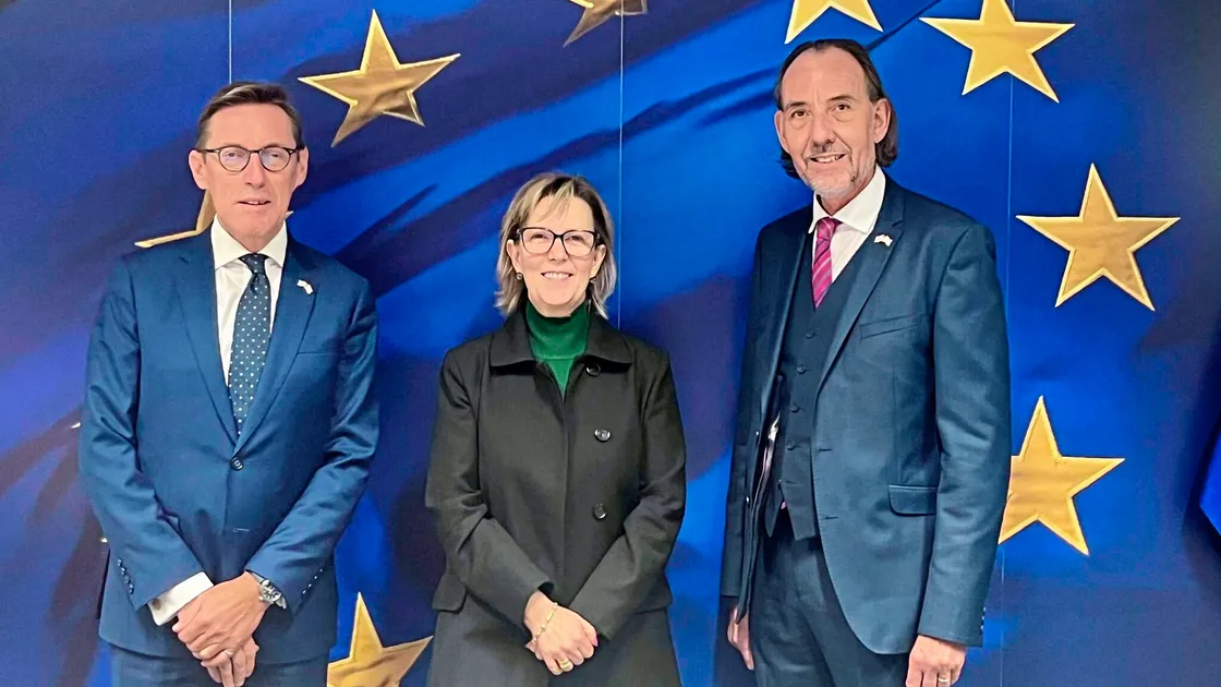 Deputy Steve Falla, right, and Jersey external relations minister Ian Gorst with EU financial services commissioner Maria Luis Albuquerque, one of several European Union meetings Deputy Falla has been involved with since taking on responsibility for external relations for the States