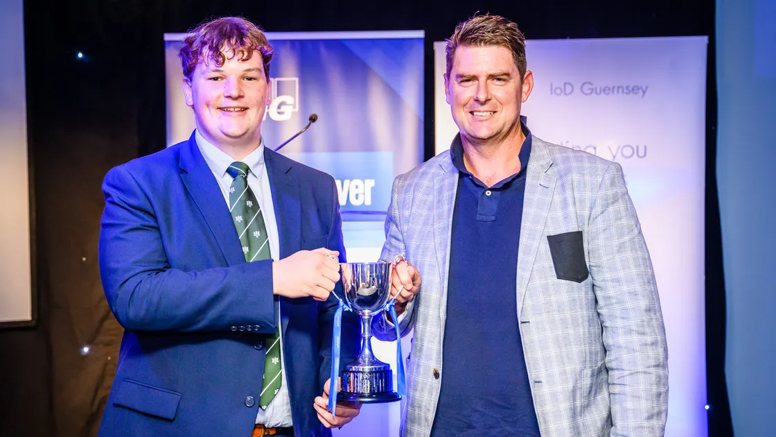 The 2022 IoD Guernsey Leadership Shadowing scheme saw Henry Whittaker, from Elizabeth College, awarded first place and a Distinction, the top accolade, at the annual awards evening. Henry shadowed Glen Tonks, Country CEO at Credit Suisse. (Picture by Nick Despres)