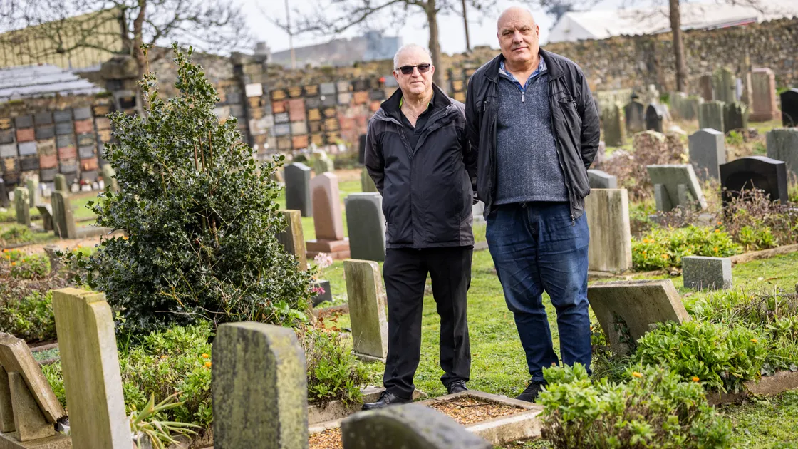 Joe Abbotts, left, and David Hannah from St Sampson’s Douzaine at the parish cemetery, which they say is overdue for a tidy-up