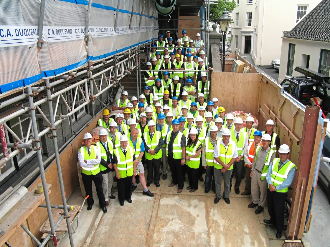 Outside the Royal Court in 2006. David Duquemin (centre) Sir Geoffrey Rowland (Bailiff, to his left). (Picture supplied)