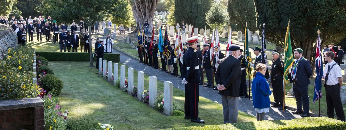 Pic by Adrian Miller 27-09-20 Foulon Cemetery. Remembrance service for H.M.S. Charybdis and H.M.S. Limbourne . (28735077)