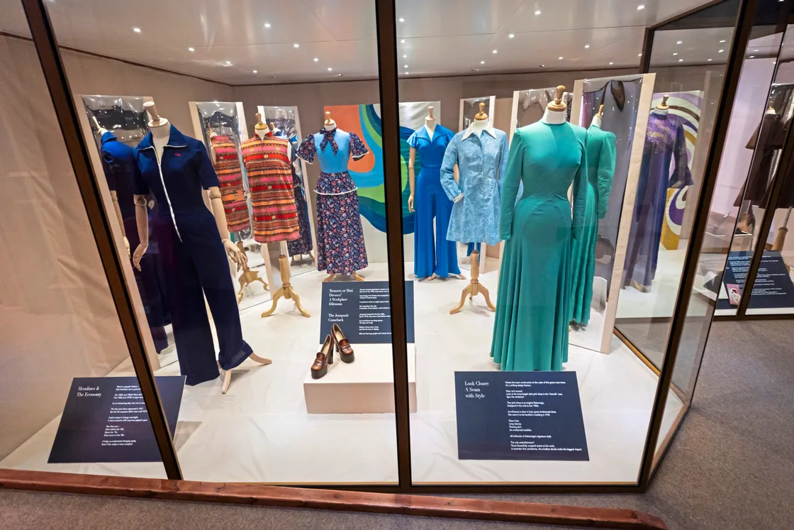 On display at the Saumarez Park museums are mini skirts, maxi dresses, jumpsuits and shoes, all worn by Mrs Coyle in her teenage years.