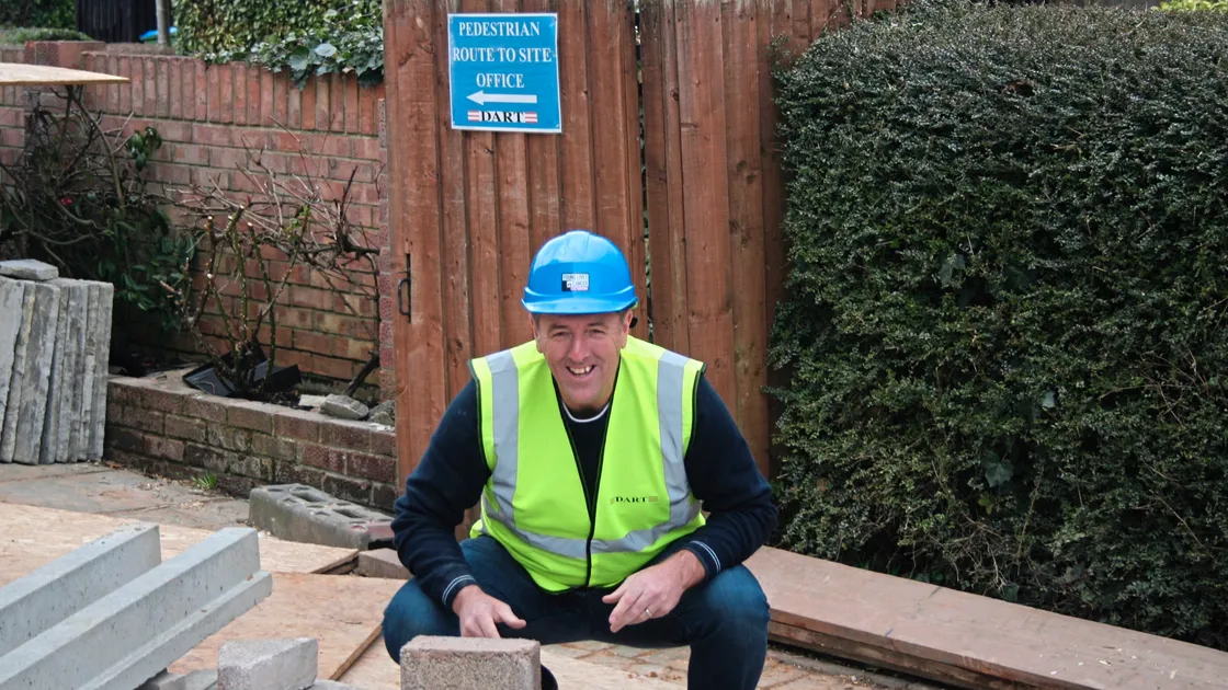 Matt Le Tissier at the construction site of Jean’s House, which is forecast to open in the autumn. 