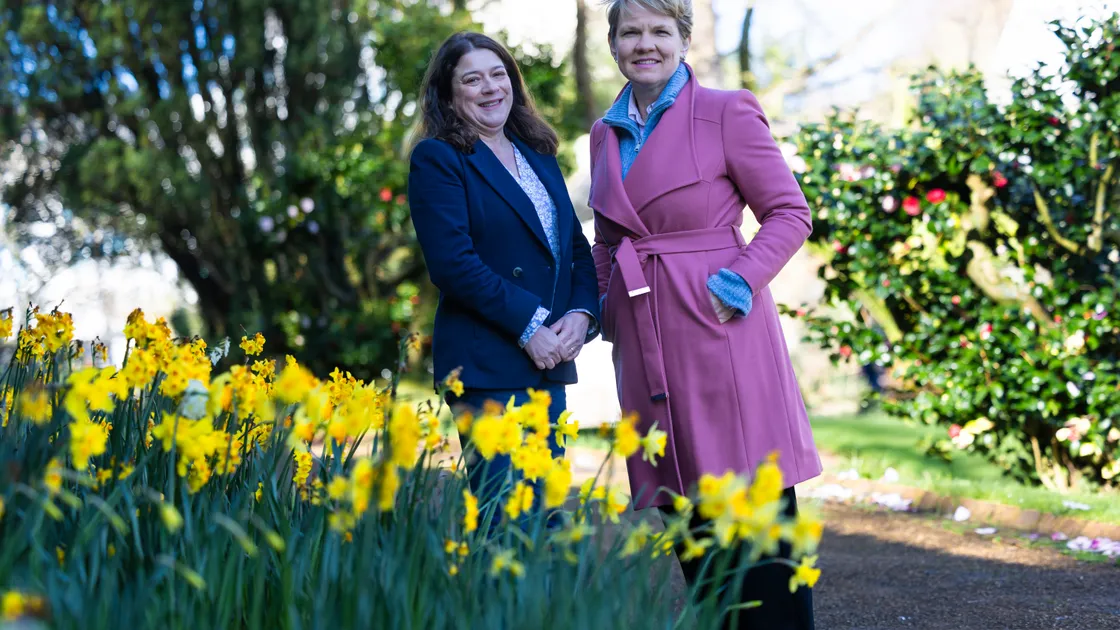 Floral Guernsey chairwoman Sue Bacon, left, with Deputy Sasha Kazantseva-Miller. Economic Development has agreed to provide the Floral Guernsey Foundation with an index-linked £15,000 grant for the next three years. 	(Picture by Peter Frankland, 34648997)