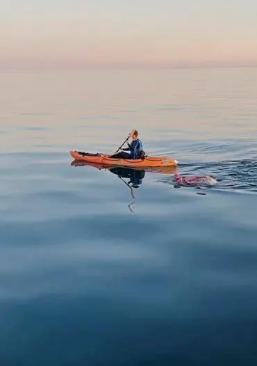 Amy Ennion's partner, Will, kayaked alongside her as she approached France, as the support boat had to stay back to avoid rocks. (29664721)