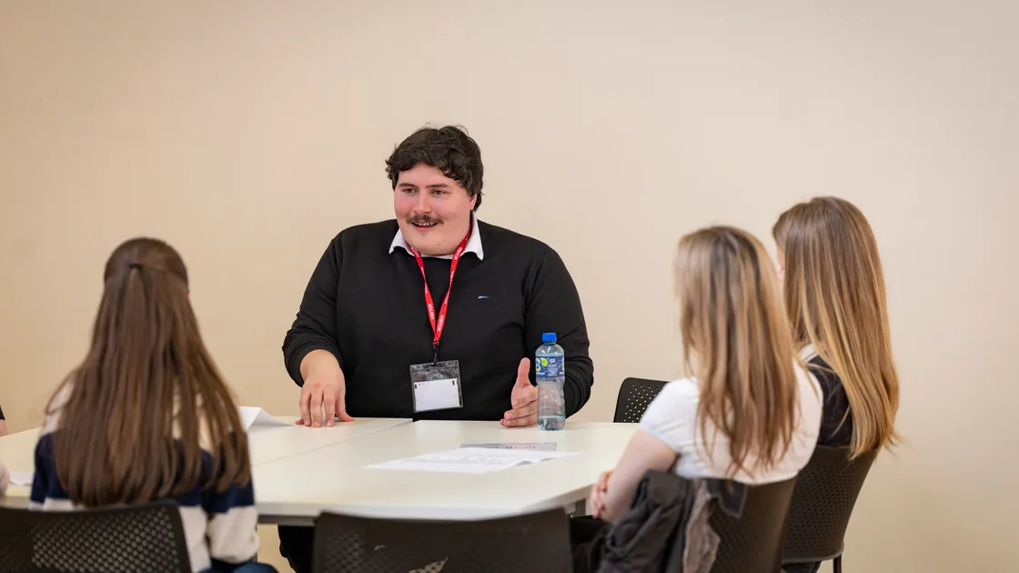 Deputy Tom Rylatt, a former Sixth Form Centre student, at its Year 12 ‘Meet the Deputies’ forum yesterday.