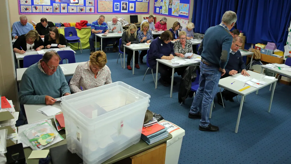 The way it was in the 2016 general election with parish officials and volunteers counting West district votes in a classroom at La Houguette School.  (25425956)