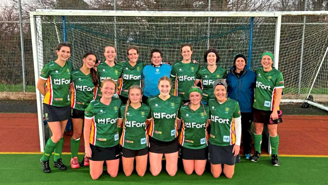 The Guernsey Ladies after their 2-0 win at Hailsham. Back row, left to right: Tash Symes, Mali Smith, Becky McAllister, Jenny Thomas, Emma Atkinson, Gemma Underwood, Holly Stubbert-Malley, Bex Hubbard (coach), Mix Byrom. Front: Teya Sheppard, Charlotte Griggs, Katherine Bushell, Caryn Rieger Vorster, Lucy Waldrom. (Picture supplied)
