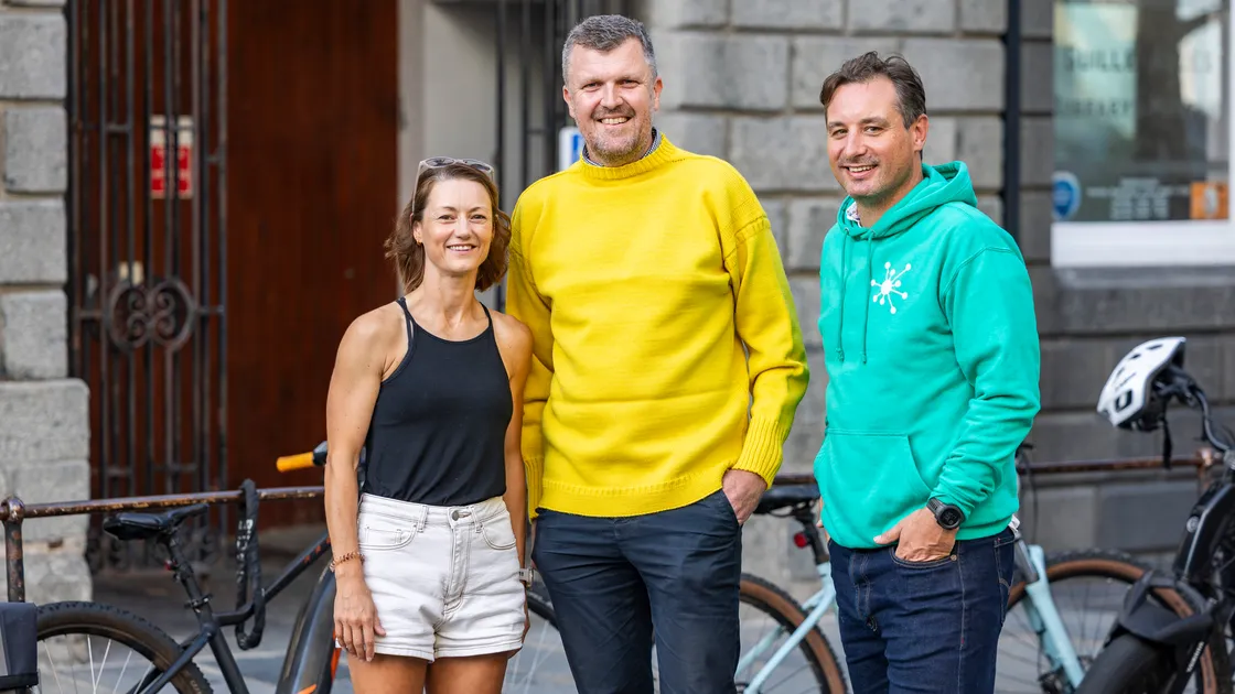 Matt Collas has become the second recipient of the relaunched Yellow Guernsey Award, presented by the Health Improvement Commission with support from the Better Journeys Project. Matt has raised thousands of pounds for local charities and encouraged many islanders to get on their bikes. Left to right, Active Travel Officer at the Health Improvement Commission Amy Woollaston, Matt Collas and Rollo de Sausmarez from the Better Journeys Project.