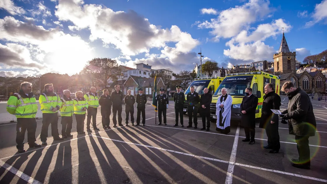 The presentation on the Albert Pier, recreating the first handing over of a St John ambulance in 1937, right. (Picture by Sophie Rabey, 30248179)